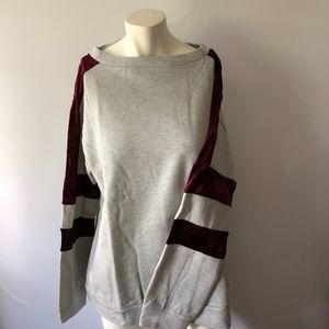 Vicabo Gray Crewneck Sweatshirt Maroon Velvet Trim